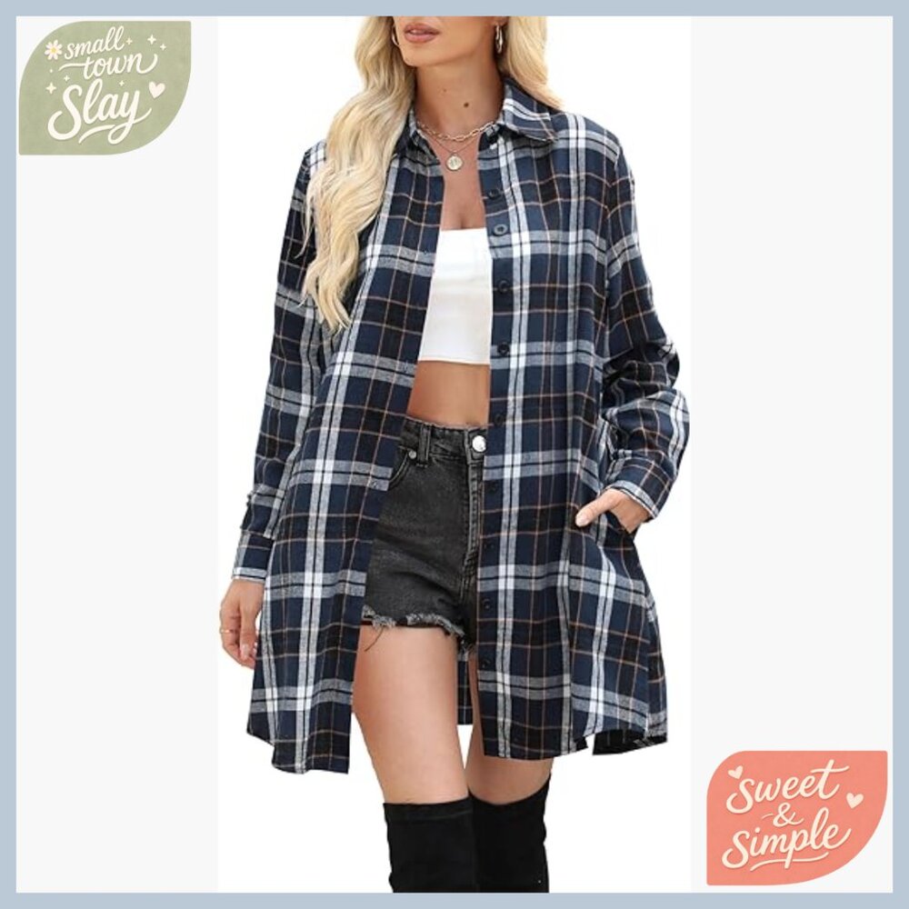 Lightweight Flannel Shacket Button Down Long Slee… - image 1